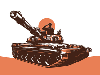 Tank army fight illustration orange salute soldier sun sundown tank vector war