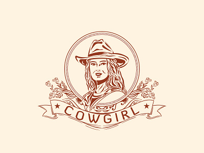 CowGirl beautiful brand brown classic country cow cowboy girl graphic hat logo rodeo scalable vintage woman yellow