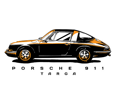 Porsche911Targa 911 auto black car classic graphic illustration orange porsche side targa vintage