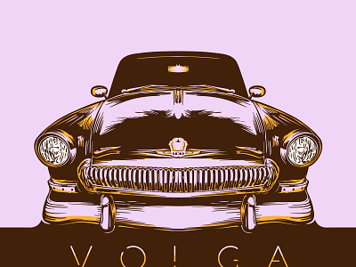Volga auto brown car classic graphic illustration luxury orange pink russian scalable vector vintage volga