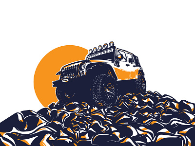 JeepOnRocks 4x4 allroad auto climb graphic illustration jeep perspective rock scalable sun sundown vector