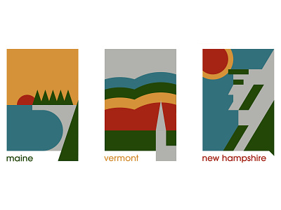 Minimalist U.S. States - Upper Northeast adobe illustrator color design illustration maine minimalist art minimalist design new hampshire upper northeast vermont