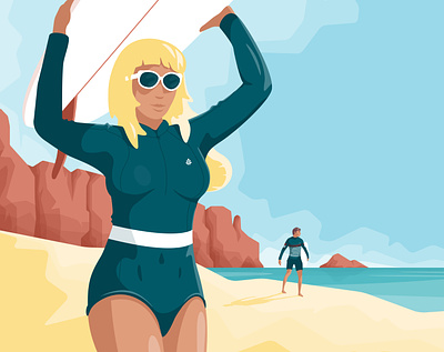 Endless summer beach character flat girl illustration sea surf vector