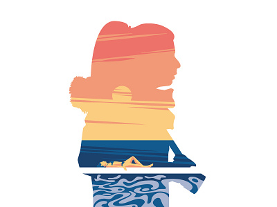 Guess who! Illustration serie design flat graphic illustration landscape pool portrait sea sun sunset vector