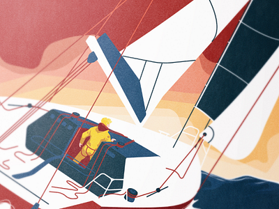 Going through - close up flat graphic illustration sail sailing sea storm vector