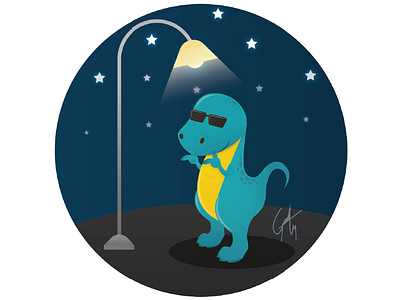 I WEAR MY SUNGLASSES AT NIGHT character design cool cute dinosaur illustration kids night sunglasses