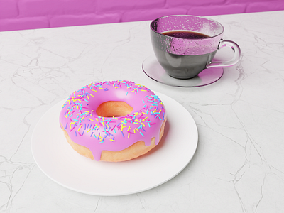 Donut and Coffee 3d blender blender3d coffee donut glass pink render