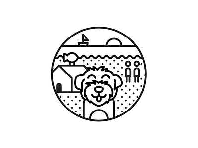 Doggo 🐶 black and white character design circle coast dog illustration line sea