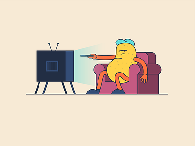 Coach potato 🥔 blue character design colour couch design fun graphic design illustration illustrator pink poster potato scene tv vector