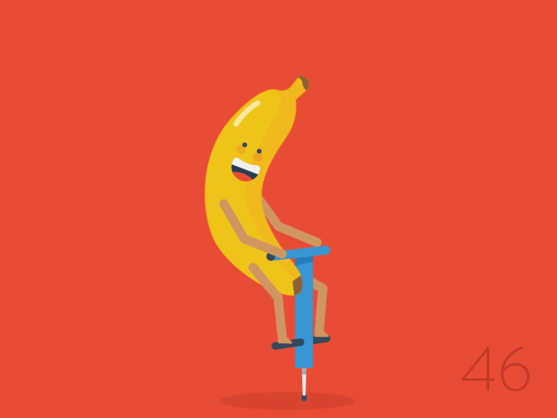 46/100: Banana on Pogo Stick banana character hop jump pogo stick