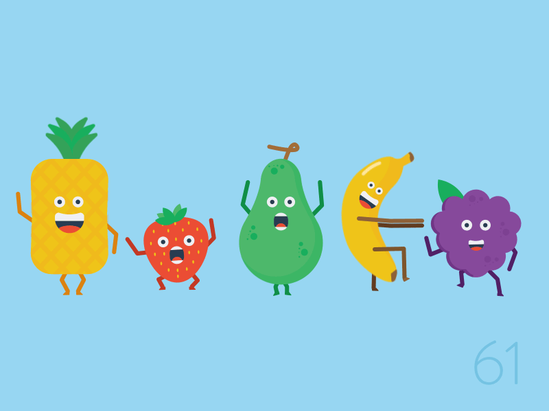 61/100: Fruit Dance Party banana dance fruit grapes party pear pineapple strawberry