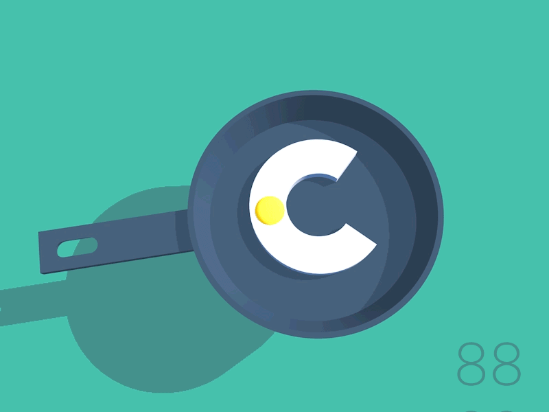 88/100: Letter C for Cocinar 36days-c 36daysoftype 3d c c4d cook egg frying pan gif letter c loop typography