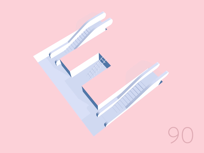 90/100: Letter E for Escalera 36days-e 36daysoftype 3d c4d e escalator gif lettere loop stairs type typography