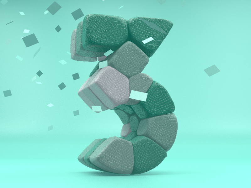 Number 3 (Tres) 36days-3 confetti 36daysoftype three render c4d 3d