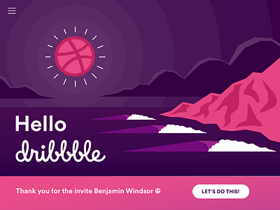 Hello, Dribbble! debut first hello illustration landing page thankful