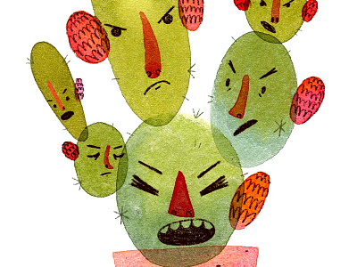 Prickly Boys cactus color composition design illustration ink layers painting plants traditional watercolor