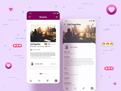 Get Together - Dating App - Valentine's Day Special adobe xd city clean creative dating design find flat love lovers minimal mobile app mobile ui specindia ui ux valentine day