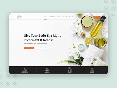 Webpage for Healing Hands care clean clean creative healthcare homepage medical minimal pastel color physio specindia therapy ui ux