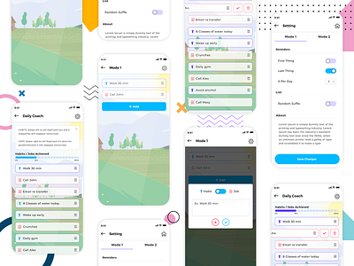 Be Your Daily Coach clean creative coach figma flat habit illustration minimal mobile app reminder specindia to do list ui ux