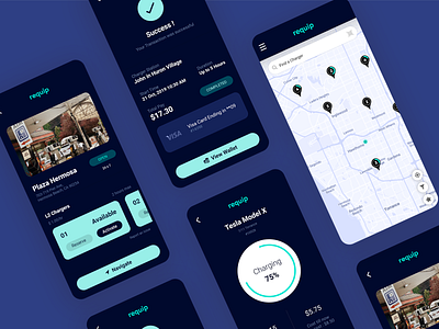 Electric Vehicle Charger App : Dark Mode adobe xd application application ui car charge clean creative dark mode design electric electric car hybrid kit minimal mobile mobile app specindia ui ux
