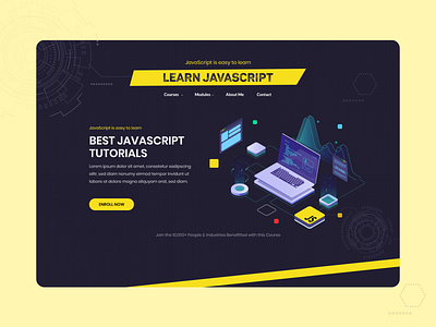Landing Page for Best JavaScript Tutorials adobe xd black clean creative coding concept course design elearning courses interaction javascript landing page learning mentor platform programmer specindia ui ux website yellow