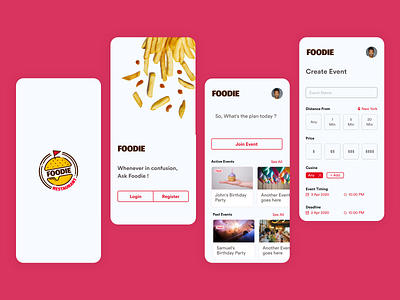 Foodie Buddy Food Application adobe xd animation app birthday clean creative design event food food app foodie friends minimal mobile app party pizza restaurant specindia ui ux