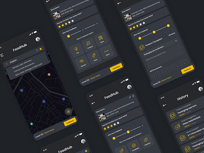 Feedback Application : Dark Mode adobe xd clean creative dark mode dark theme design ecommerce feedback hub mobile app product rating rebound service specindia star ui ux vector