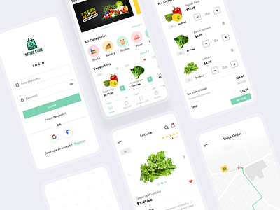 Grocery Delivery Mobile Apps adobe xd bakery clean clean creative design food fruits green grocery grocery app minimal mobile app offer online store orders shopping specindia tracking ui ux