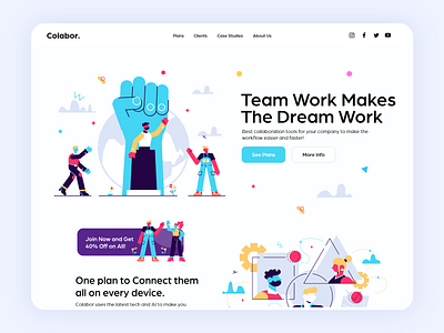 Colabor Website Design - Collaboration Tool For Designers agency branding clean creative collaboration design designers figma homepage illustration interface landing page online share specindia team teamwork ui ux vector website