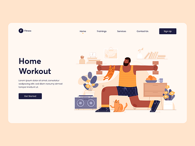 Landing Page for Home Workout Website activity adobe xd aerobics application clean clean creative concept cycling design exercise fitness gym illustration landing page minimal specindia ui ux website