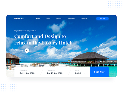 Hotel Booking Landing Page Concept adobe xd adventure booking booking website clean creative concept design hotel landing page minimal relax resort specindia travel ui ux vacation website