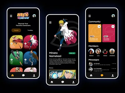 Naruto Fandom Wiki Application anime cartoons chat clean creative community design fan figma illustration minimal mobile app naruto photo search show specindia ui ux vector video