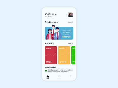 CoTImes Social Distancing Application animation chart clean creative corona covid-19 design distance illustration mask minimal mobile app onboarding social specindia statistics tracking ui ux