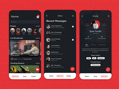 Sports Streaming Mobile App - Exploration adobe xd app app design clean clean creative design football illustration ios minimal mobile design profile design social sports streaming ui ux vector vectors