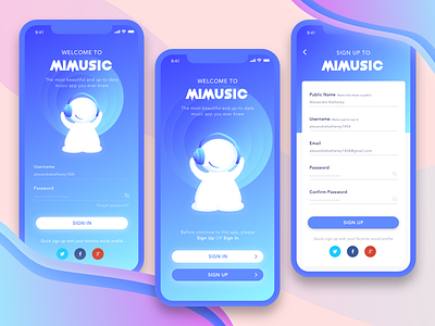 Everyday Challenge #001 - Sign Up - MiMusic adobe illustration daily ui sketch ui interface