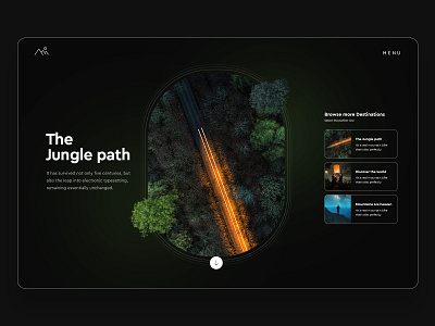 Landing page concept banner black concept dark design designer dribbble figma forest interaction landing page minimal motion graphics nature path photoshop travel ui user interface website