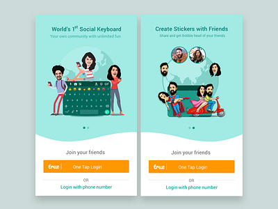 Onboarding Android_ Bobble Keyboard android first social keyboard illustration intro screen keyboard onboarding ui ux