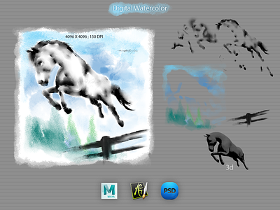 Digital Watercolor jumping horse jumping digital painting concept art illustration sketch horses horse