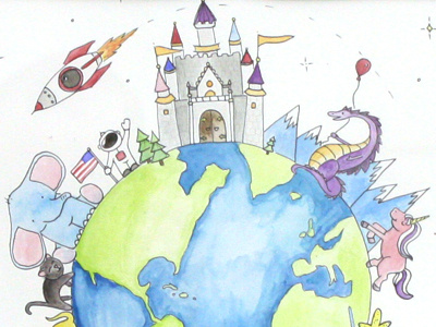 Sofia astronaut balloon castle cat dragon drawing earth elephant flag rocket unicorn watercolor