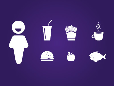 Icons apple burger coffee drinks fish food fries icons person purple