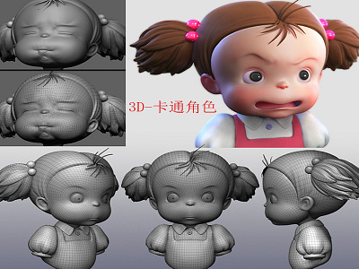 3D- cartoon character - no color effect - effect after coloring.