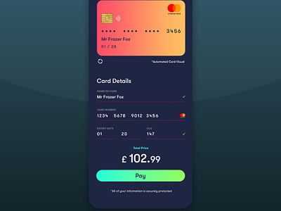 Credit Card Checkout 💳 #002 – Daily UI Challenge by Frazer Fox on Dribbble