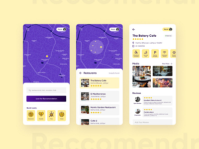 Reccomendr dualtone figma map orange practice purple reccomendation restaurant royal ui design yellow