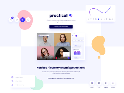 Practicall - videoconference app design agenda app application call clean conference design interface landing notes ui ux video videocall videochat web webapp website