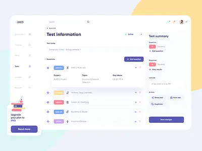 ASCB - Online Education Platform app clean dashboard e learning education exam interface learning stats teacher test ui web