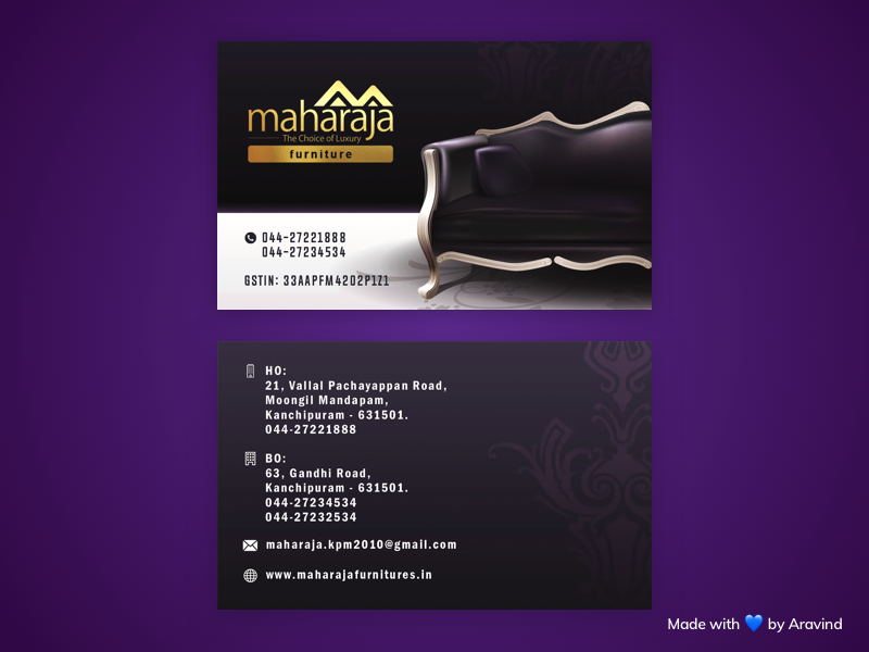 Maharaja Furnitures Business card by Aravind Little Jack on Dribbble