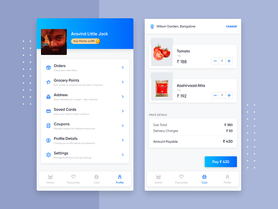 Grocery App - Profile & Cart