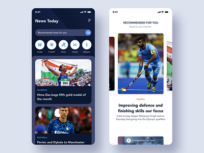 Sports News App Concept app design app ui cricket football hockey ios news news app olympics sports sports app sports news ui