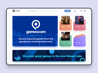 Gaming Website action adventure game game ui game website gamescom gaming gaming website landing page racing redesign redesign concept steam strategy ui ui design web design website website concept website design