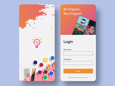 Art Paint App - Splash screen & Login acrylic paint app design art art paint artist artwork creative art ios landscape login paint painter potrait signin signup sketch splash screen ui ui design wall painting